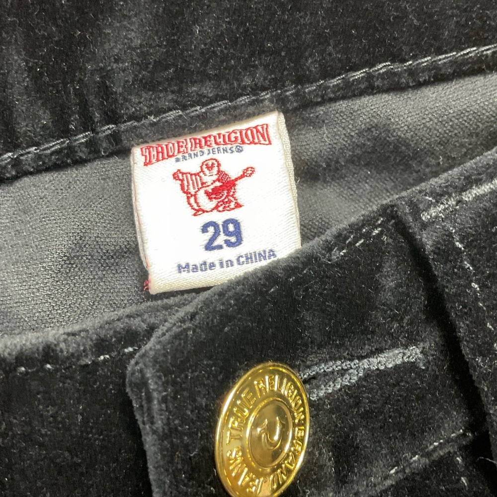 Y2K True Religion Velvet Super Skinny Jeans Womens 29 Black Gold Horseshoe Logo - Picture 6 of 11